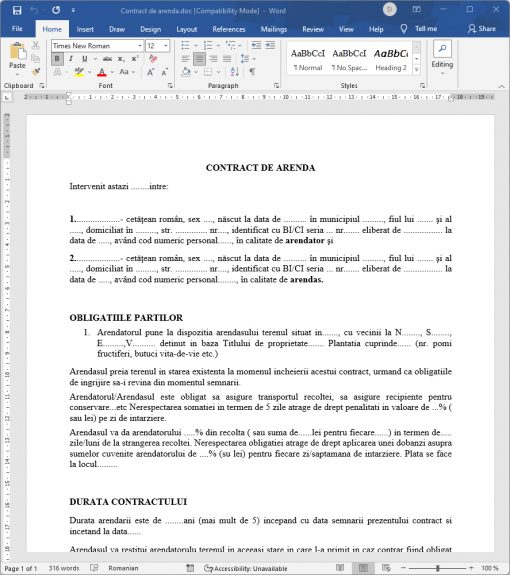 model contract arenda