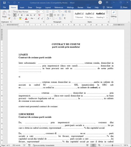 model contract cesiune