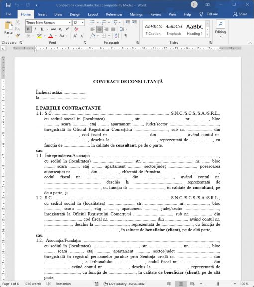 model contract consultanta